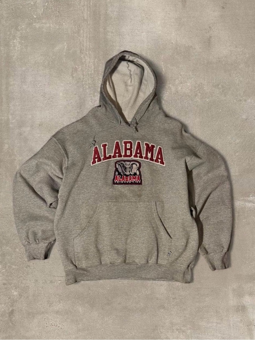 Gray Majestic Athletic Alabama hoodie with red 'ALABAMA'